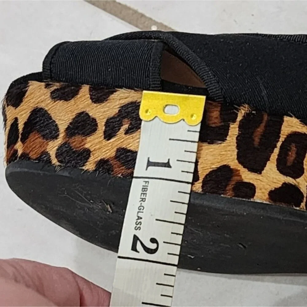 Tory Burch Black Criss Cross Leopard Print Wedge Platform Heels Sandals 9.5 - Picture 13 of 14